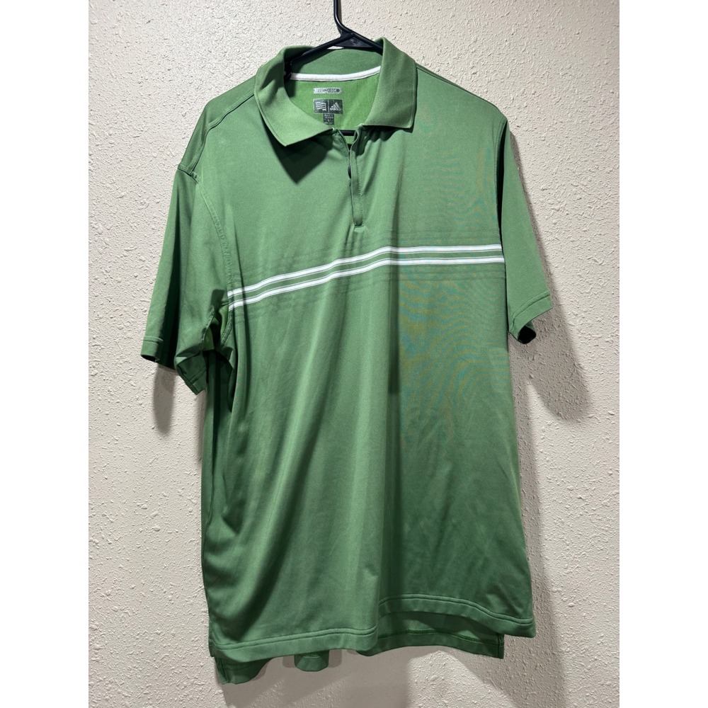 Adidas ClimaCool‎ Mens Green Striped Quarter Zip Golf Polo Shirt Large